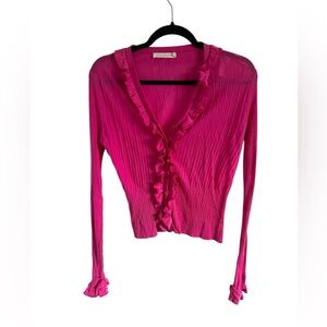 Anne Fontaine Pink Ruffle Cardigan, size 40